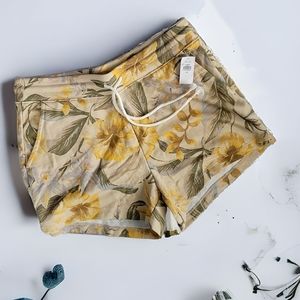 Yellow tropical flowers cotton shorts